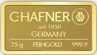 Złota sztabka 25 gramów C.Hafner przód