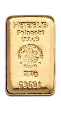 Złota sztabka 250 gramów Heraeus