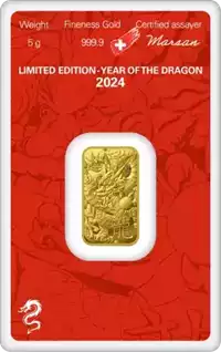 Złota sztabka 5 gramów Argor-Heraeus Rok Smoka 2024