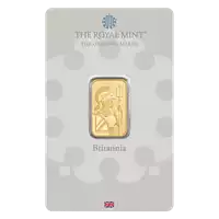 Złota sztabka 5 gramów Britannia Royal Mint opakowanie awers