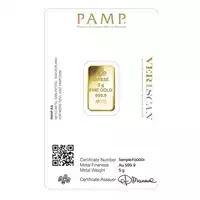 Złota sztabka 5 gramów Pamp rewers