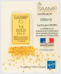 Złota sztabka 5 gramów Saamp awers