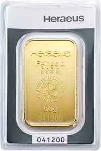 Złota sztabka 50 gramów Heraeus