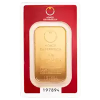 Złota sztabka 50 gramów Münze Österreich awers