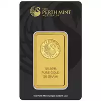 Złota sztabka 50 gramów Perth Mint awers