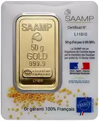 Złota sztabka 50 gramów Saamp przód