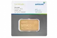 Złota sztabka 50 gramów Umicore CertiCard