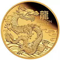 Złoty Australijski Lunar – Rok Smoka 2024 1/10 uncji Proof złota moneta rewers