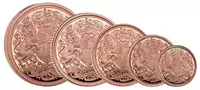 Złoty Brytyjski Suweren 2022 Memoriał Królowej Elżbiety II Proof - zestaw 5 złotych monet