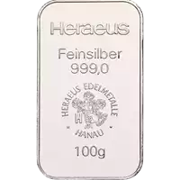 Srebrna sztabka 100 gramów Heraeus